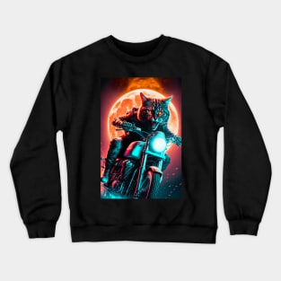 Cyber Cat Riding Dirt Bike Crewneck Sweatshirt